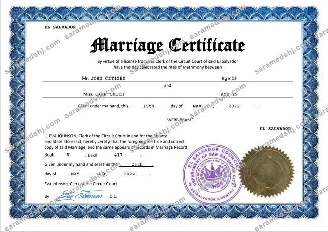 El Salvador marriage certificate Word and PDF template